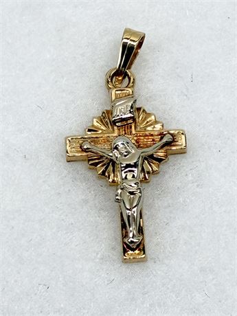 14K ~ Yellow & White Gold Crucifix Pendant