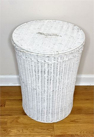 White Woven Wicker Basket with Lid