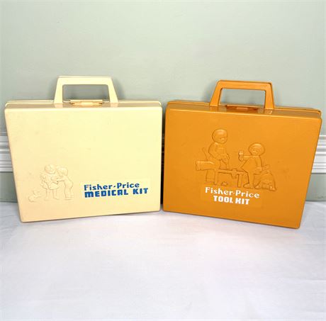 Set of 2 Vintage Fisher Price Toy Kits - Tool Kit and Medical Kit