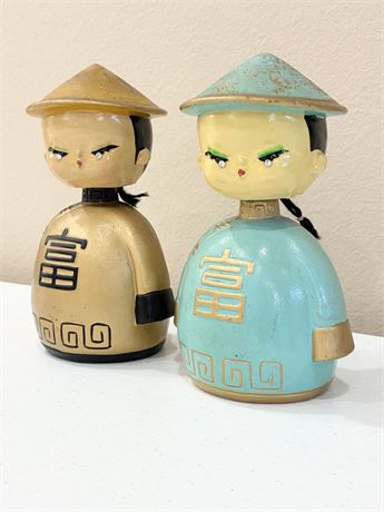DAINIPPON INK & CHEMICAL ~ Pair (2) of Hand-Painted Bobblehead Coin Banks