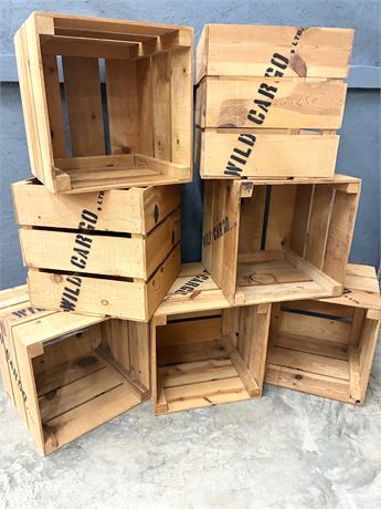 Lot of (7) Solid Wood Crates