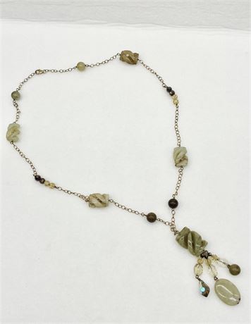 FASHION -Drop Jade & Bead Necklace