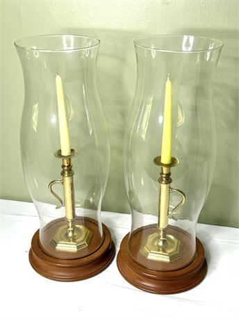 Set of 2 Vintage Hurricane Lamp Brass Candlestick Holders