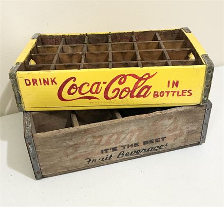 2 Vtg Wooden Soda Bottle Crates