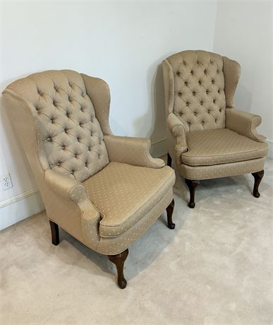 FAIRFIELD ~ Pair of Upholstered Queen Anne-Style Wingback Armchairs