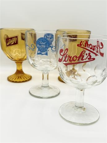 PABST/STROH’S/SCHLITZ ~ Vtg. Beer Goblet Glasses ~ Set Of (4)