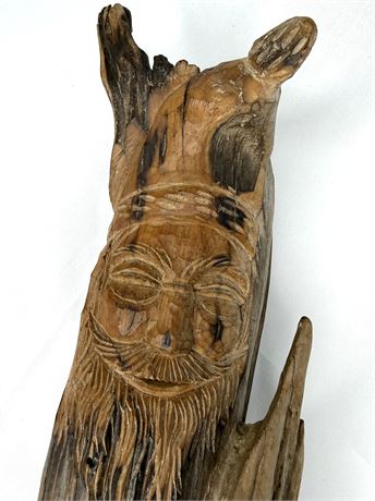 Hand Carved Driftwood Santa with Hanger on Back