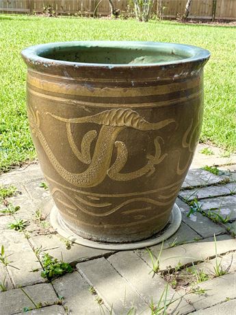 Vtg Glazed Chinese-Style Stoneware “Egg Pot" / Jardinière