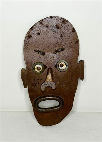 Vintage Heavy Iron Scrap Metal Folk Art Face Sculpture