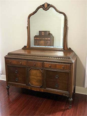 Solid Wood Inlaid Mirrored Dresser