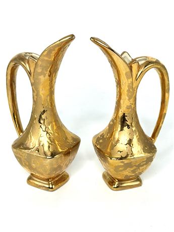Set of 2 Savoy Brocade Weeping Gold Pitchers