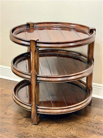 3-Tiered Wooden Slat Design Accent Table