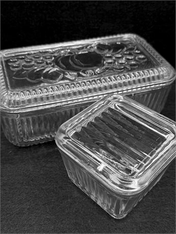 FEDERAL GLASS ~ FEG18 ~ Pair (2) Of Refrigerator Jars & Lids