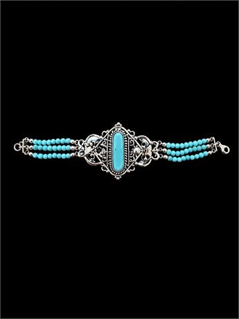 Vtg ~ Barse Sterling Silver And Turquoise ~ Multi-Strand Bracelet