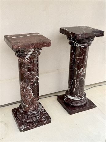 Pair (2) ~ Vtg. Red Marble Column Pedestals