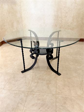 56” Round Glass & Metal Table With Marble Insert