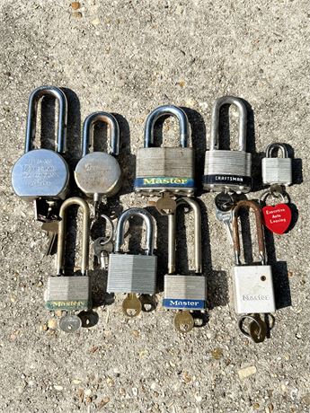 Lot of 9 Various Locks - Master, Craftsman, American Lock Company, and Others