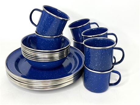Blue Speckled Enamelware Set - 3 Pc Setting for 8