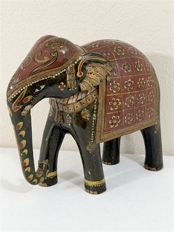 Hand Painted Wooden Elephant Statue