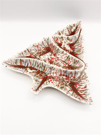 MCM Red & Green Splatter Divided Christmas Tree Dish
