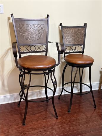 L POWELL ACQUISITION ~ His & Her Metal Bronze Swivel Bar Stools