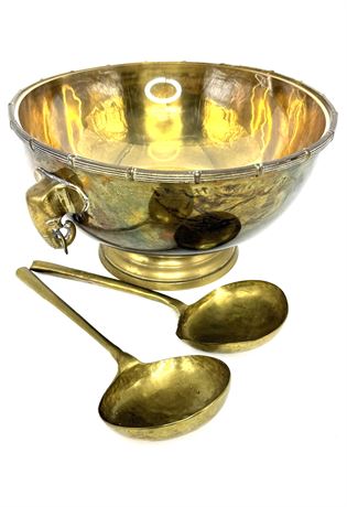Brass Elephant Salad Bowl and Tong Set with Foodsafe Insert