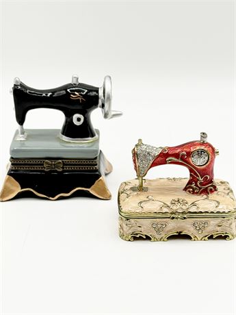 Pair (2) Mini Porcelain Vtg. Sewing Machine Trinket Box