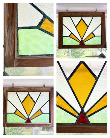 Pair (2) of Art-Deco Style Geometric Stained Glass Panels