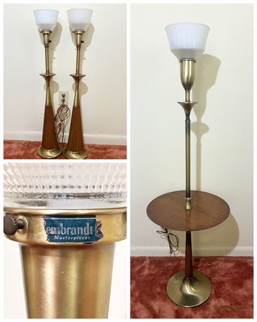 REMBRANDT ~ Set of 3 MCM Metal & Wood Lamps