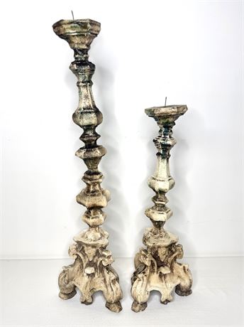 Pair of Vintage Ornate Baroque Revival Chalkware(?) Candlesticks