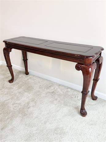 Inlaid Cherry Wood Entry/ Sofa Table ~ Scroll Legs ~ Smoke Glass