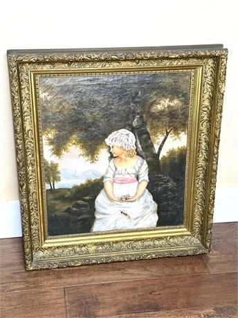 Antique Ornate Gilded Frame with Oil on Canvas Painting