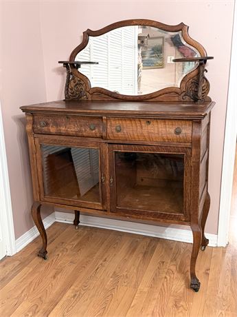 Antique Tiger Oak Mirrored Sideboard or Buffet