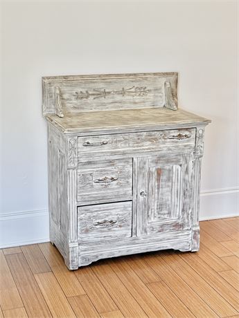 Vtg Solid Wood Shabby Wash Stand