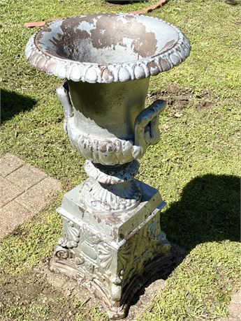 Painted Metal Garden Pedestal Urn Planter