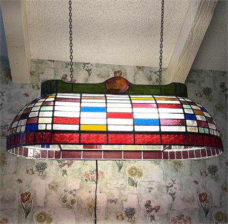 Hand Made Stained Glass Hanging Pool Table Style Ceiling Light 1