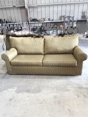 Traditional Two-Cushion Rolled Arm Sofa Sleeper ~ Golden Brown/Green