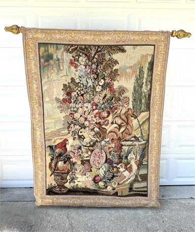 French Goblys Wall Hanging Tapestry with Gilt Finial Rod