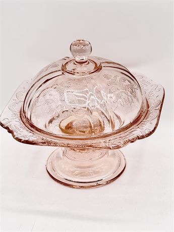 INDIANA GLASS ~ Recollection Pink ~ Footed Candy Dish & Lid