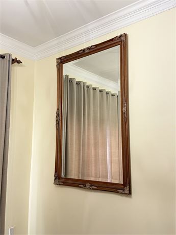 Large Solid Wood Beveled Glass Wall Mirror