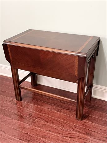 Vtg. Inlaid Mahogany Drop leaf Accent Table