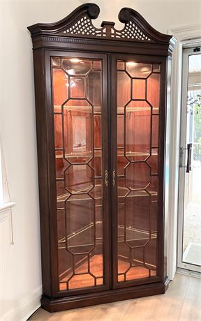 Solid Wood Illuminated Corner Display Cabinet