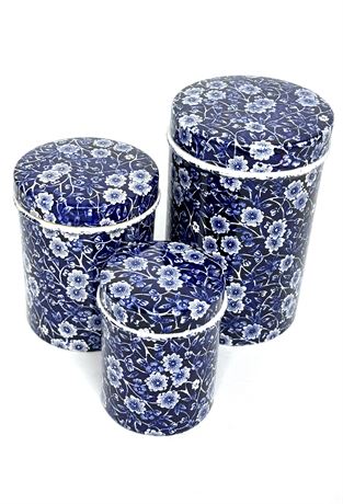 Vintage Staffordshire Calico Blue and White Chintz Jars