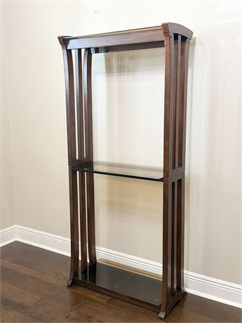 WHALEN ~Solid Dark Wood Amber Glass Shelves Display