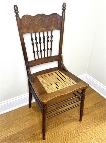 Antique Wooden Pressed Back Cane Bottom Chair