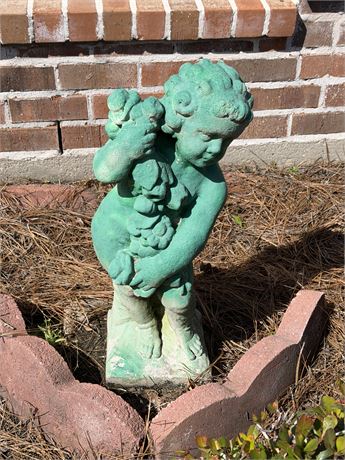 24” Cement Green Garden Cherub