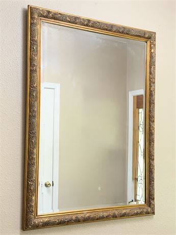 Black & Gold Floral Design Wooden Bevel Glass Wall Mirror