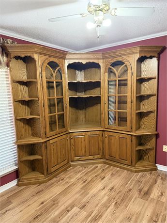 5 Solid Wood Lighted Corner Media Center & Curio Display Wall Unit