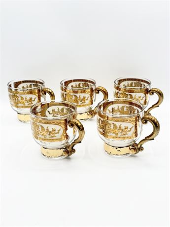 Vtg. Gold Decorative Coffee Cups With Metal Handles ~ Set Of 6