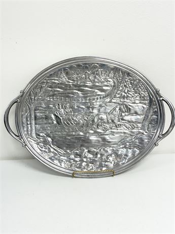 LENOX ~ Vintage Pewter Christmas / Winter Scene Tray